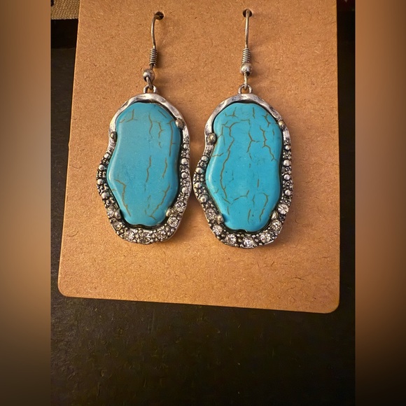 Source Unknown Blue Turquoise and Silver Statement Earrings - Picture 1 of 8